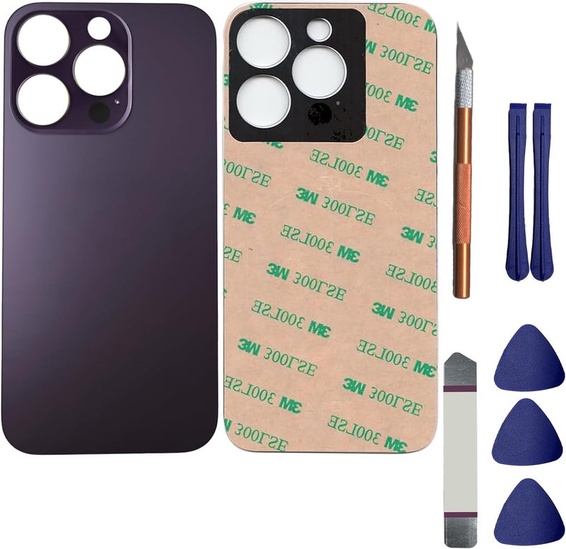 Anglepingping 14 Pro Max Back Glass Replacement for iPhone 14 Pro Max Rear Back Glass Compatible with iPhone 14 Pro Max with Pre-Installed Adhesive + Reparing Toolkit (Deep Purple) - Image 1